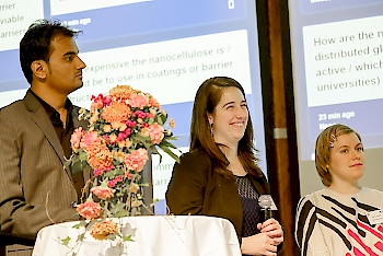 Vinay Kumar, Sara Ceccherini ja Meri Lundahl esittelivät kuitupuolen ajankohtaistutkimuksia.